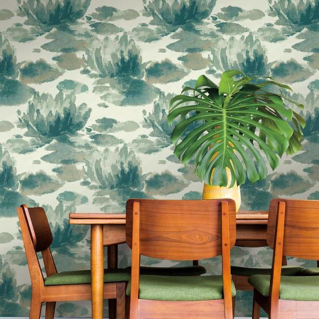 Water Lily Wallpaper- Green NA0526