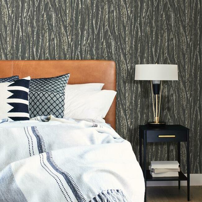 York Native Leaves Wallpaper- Black OG0580