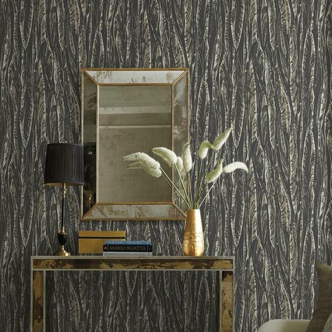 York Native Leaves Wallpaper- Black OG0580