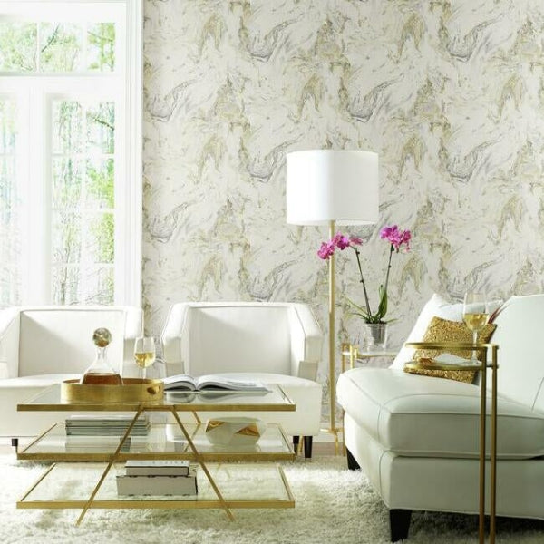 Oil & Marble Wallpaper- White/Black/Gold Y6231201