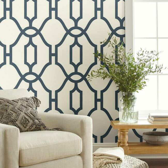 Woven Trellis Wallpaper- Federal Blue ME1552