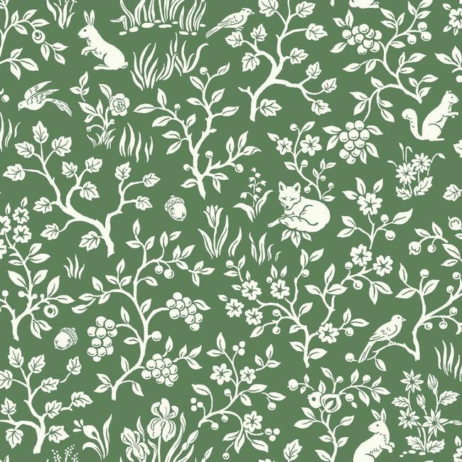 Fox & Hare Wallpaper- Forest Green ME1573