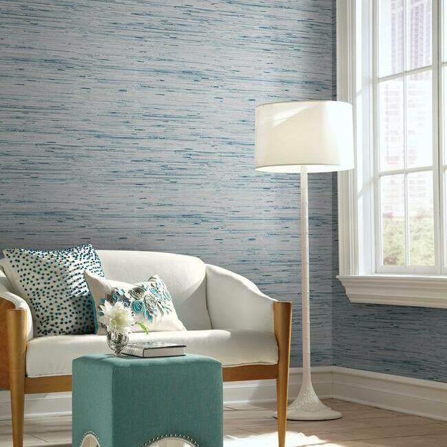 Lustrous Faux Grasscloth Wallpaper- Light Blue Y6201603