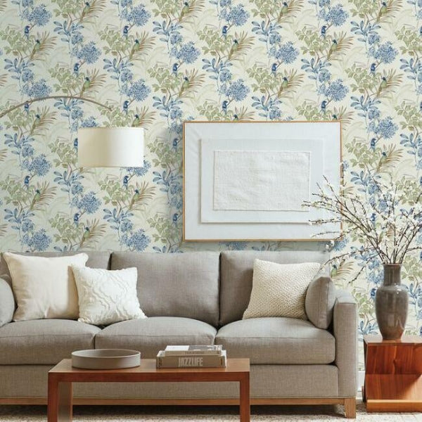 Handpainted Songbird Wallpaper- Green/Blue TL1928