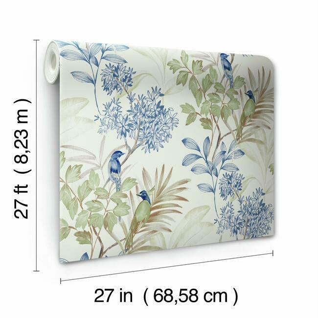 Handpainted Songbird Wallpaper- Green/Blue TL1928