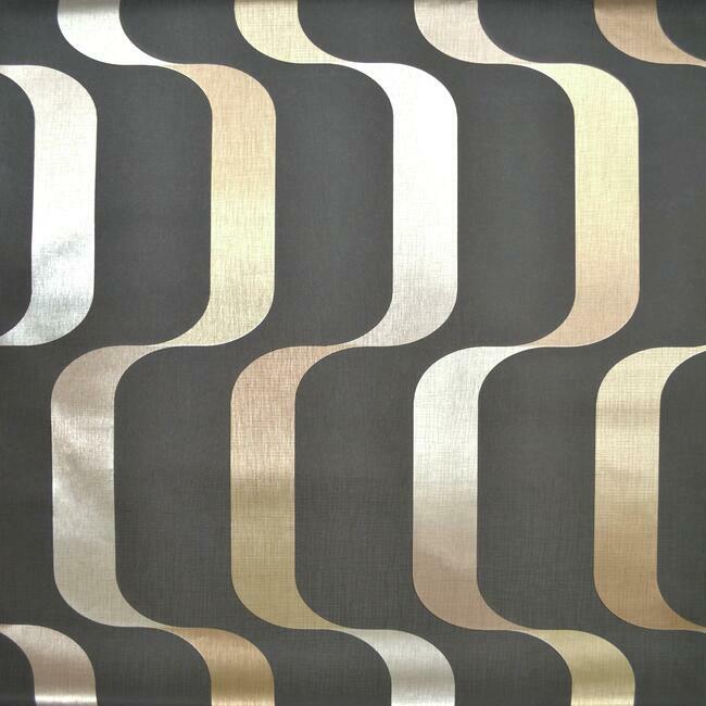 Ribbon Black & Gold Mid Century Wallpaper Y6221003