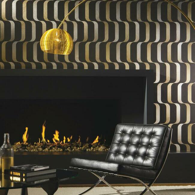 Ribbon Black & Gold Mid Century Wallpaper Y6221003