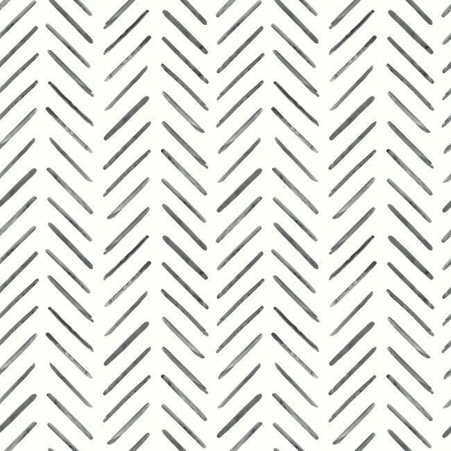 Painted Herringbone Wallpaper- Black CV4454