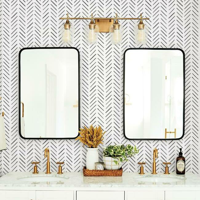 Painted Herringbone Wallpaper- Black CV4454