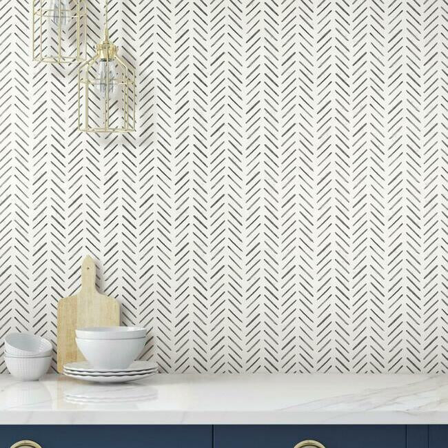 Painted Herringbone Wallpaper- Black CV4454