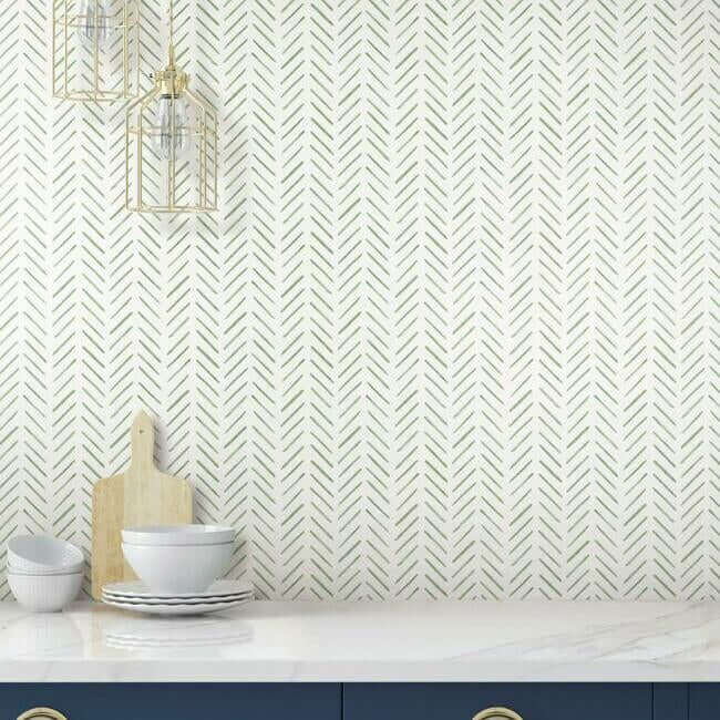 Painted Herringbone Wallpaper- Fern CV4452