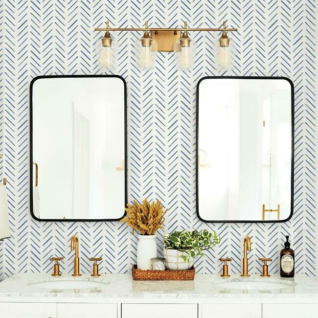 Painted Herringbone Wallpaper- Navy CV4455