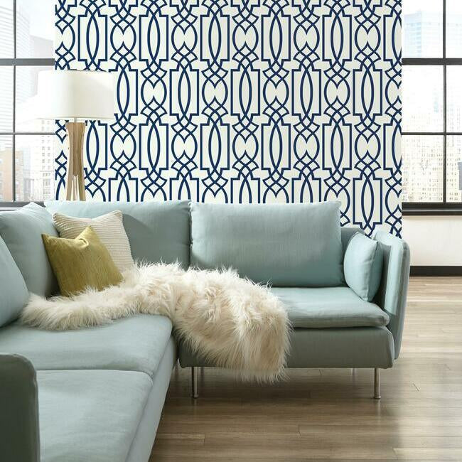 York Large Navy Lattice Wallpaper CM2383