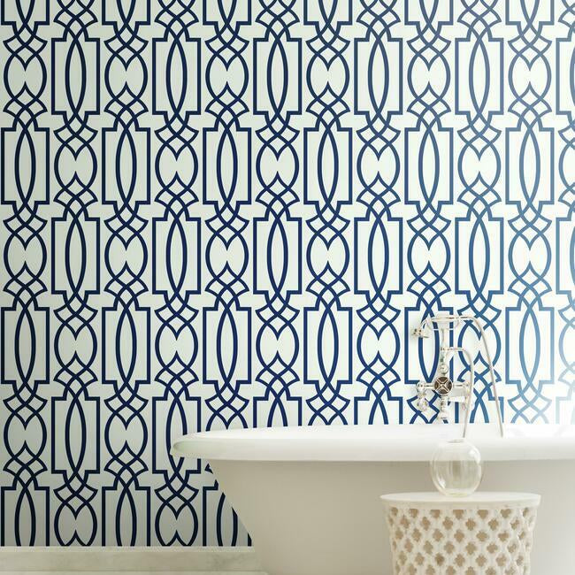 York Large Navy Lattice Wallpaper CM2383