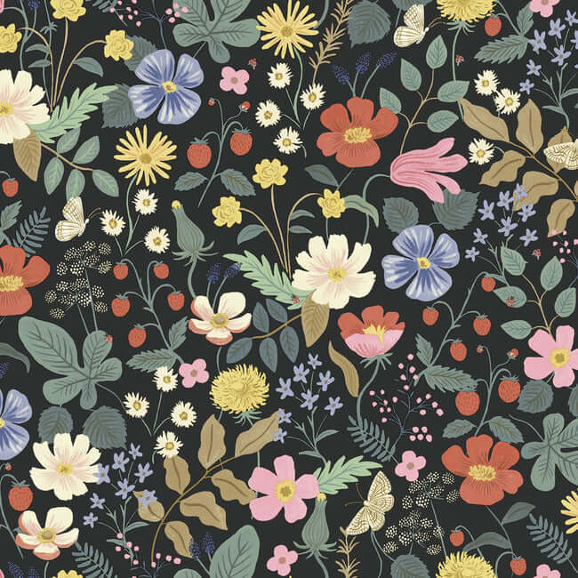 Rifle Paper Co. Strawberry Fields Wallpaper- Black RP7355