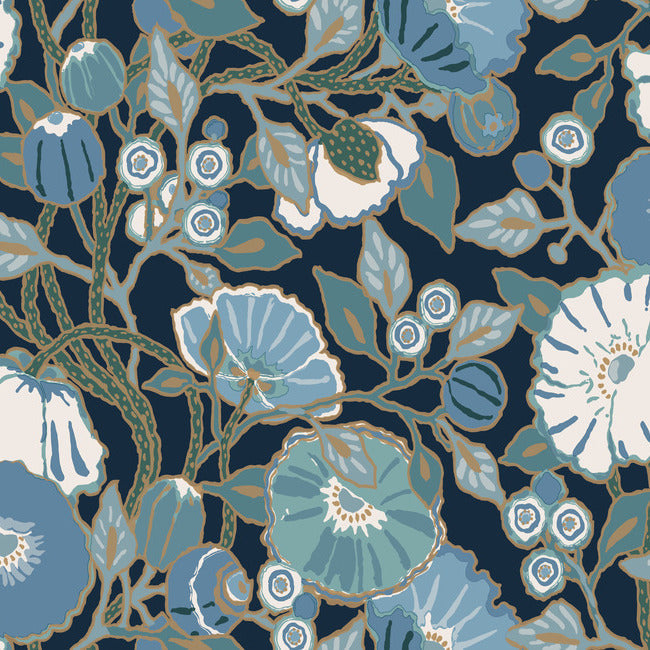 Vincent Poppies Wallpaper- Indigo GO8312/Greenhouse