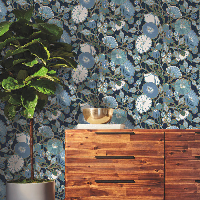 Vincent Poppies Wallpaper- Indigo GO8312/Greenhouse