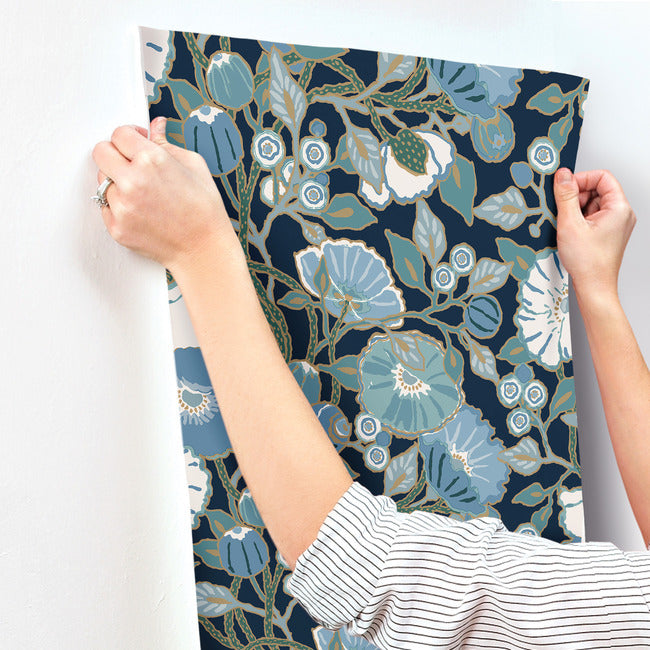 Vincent Poppies Wallpaper- Indigo GO8312/Greenhouse