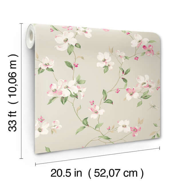 Dogwood Wallpaper- Taupe/Pink BL1763
