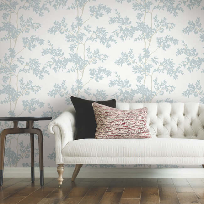 Lunaria Silhouette Wallpaper- White/Cloud Blue  BL1802