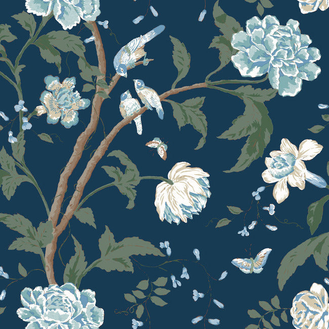 York Teahouse Floral Wallpaper- Navy BL1782