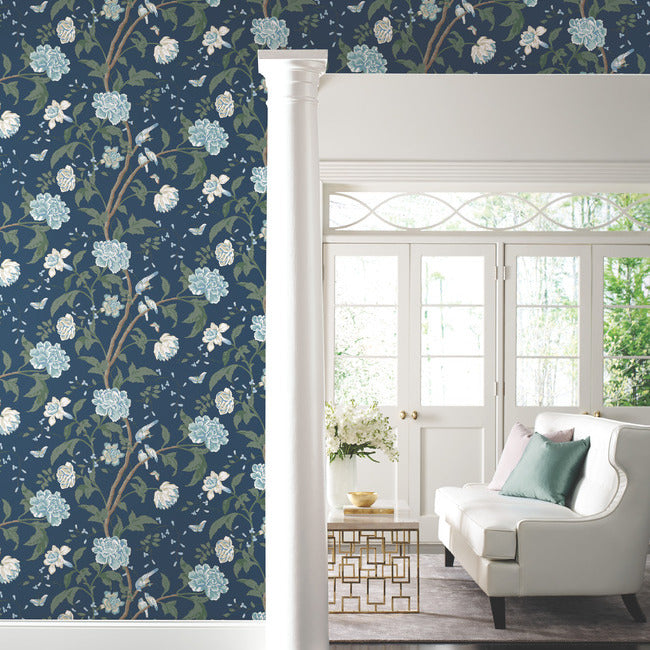 York Teahouse Floral Wallpaper- Navy BL1782