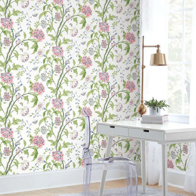 Teahouse Floral Wallpaper- White/Blush BL1785