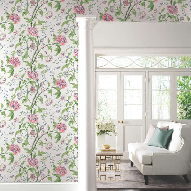 Teahouse Floral Wallpaper- White/Blush BL1785