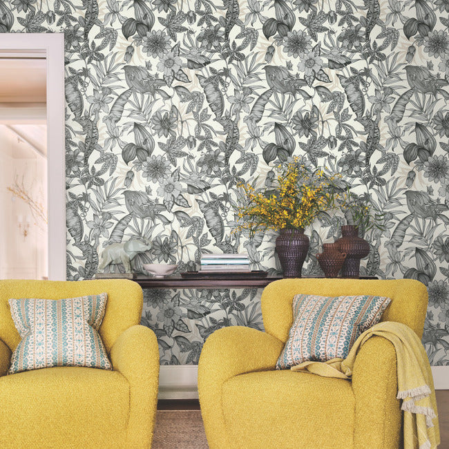 Rainforest Wallpaper- White/Charcoal BL1703
