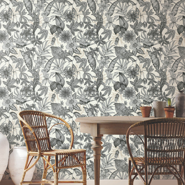 Rainforest Wallpaper- White/Charcoal BL1703