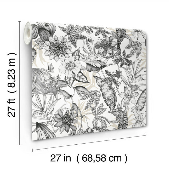 Rainforest Wallpaper- White/Charcoal BL1703