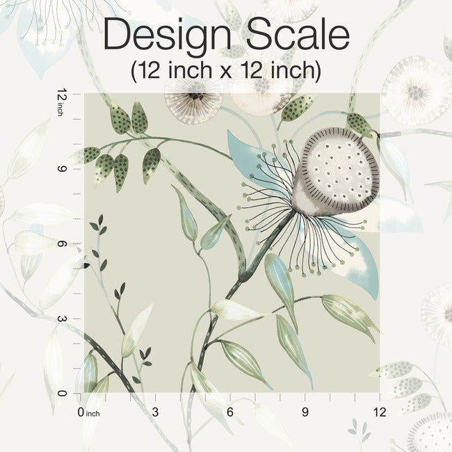 York Dream Blossom Wallpaper- Taupe/Aqua BL1794