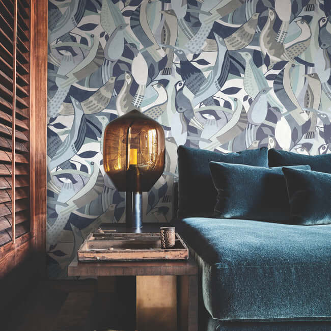 Fauvist Flock Wallpaper- Blue AG2015