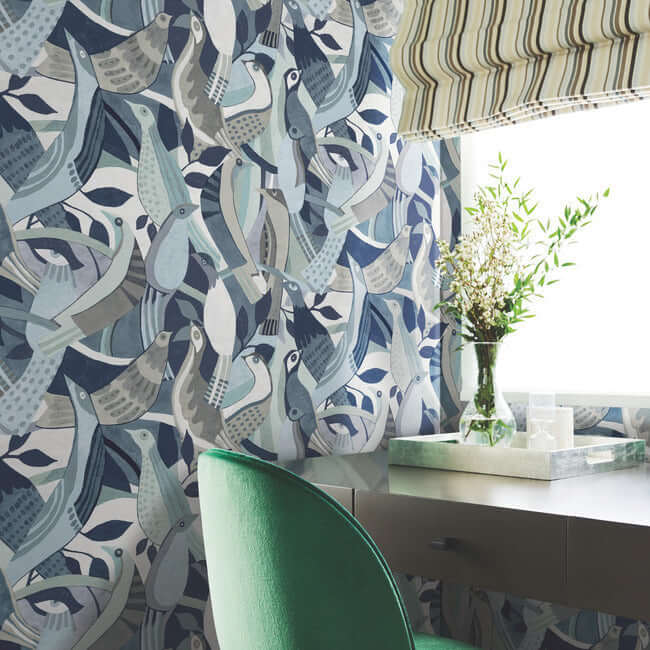 Fauvist Flock Wallpaper- Blue AG2015