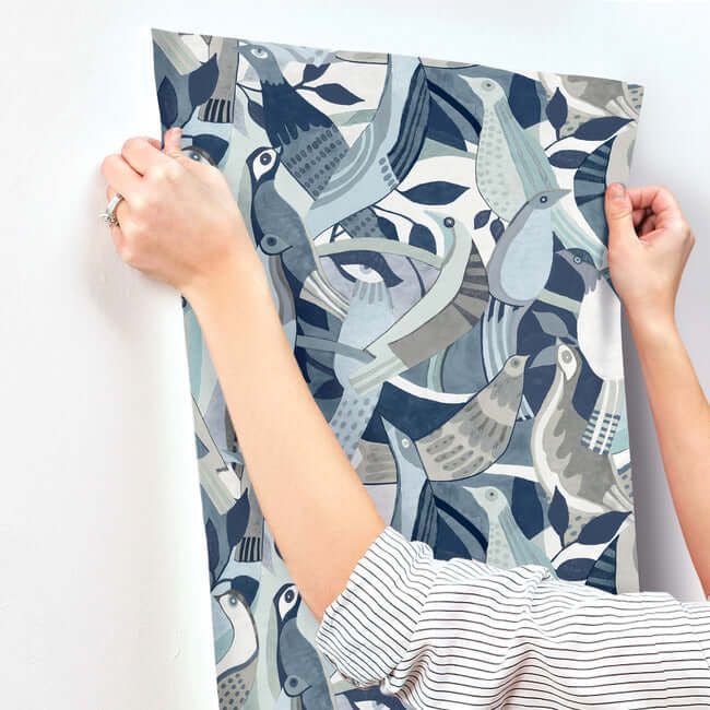 Fauvist Flock Wallpaper- Blue AG2015