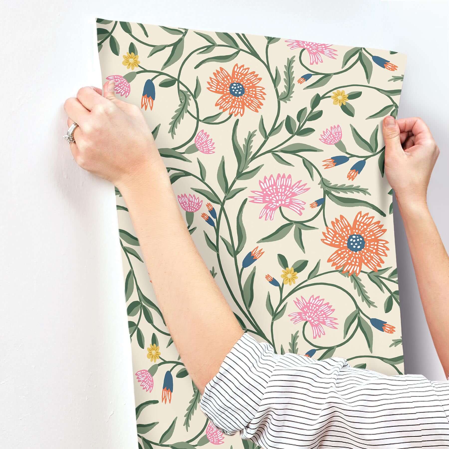 Rifle Paper Co Aster Wallpaper- Linen & Coral RF7433