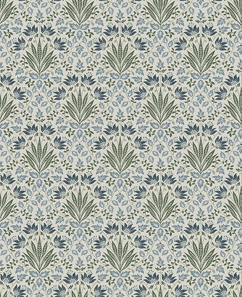 Woodbury Blue Floral Damask Wallpaper 4173-27632/FD27632
