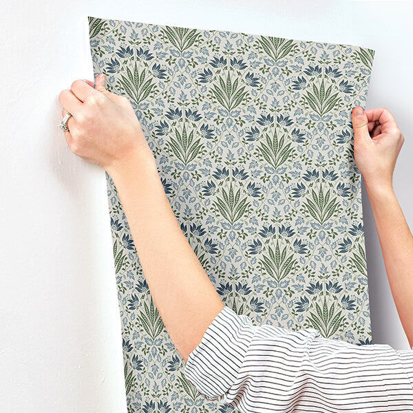 Woodbury Blue Floral Damask Wallpaper 4173-27632/FD27632