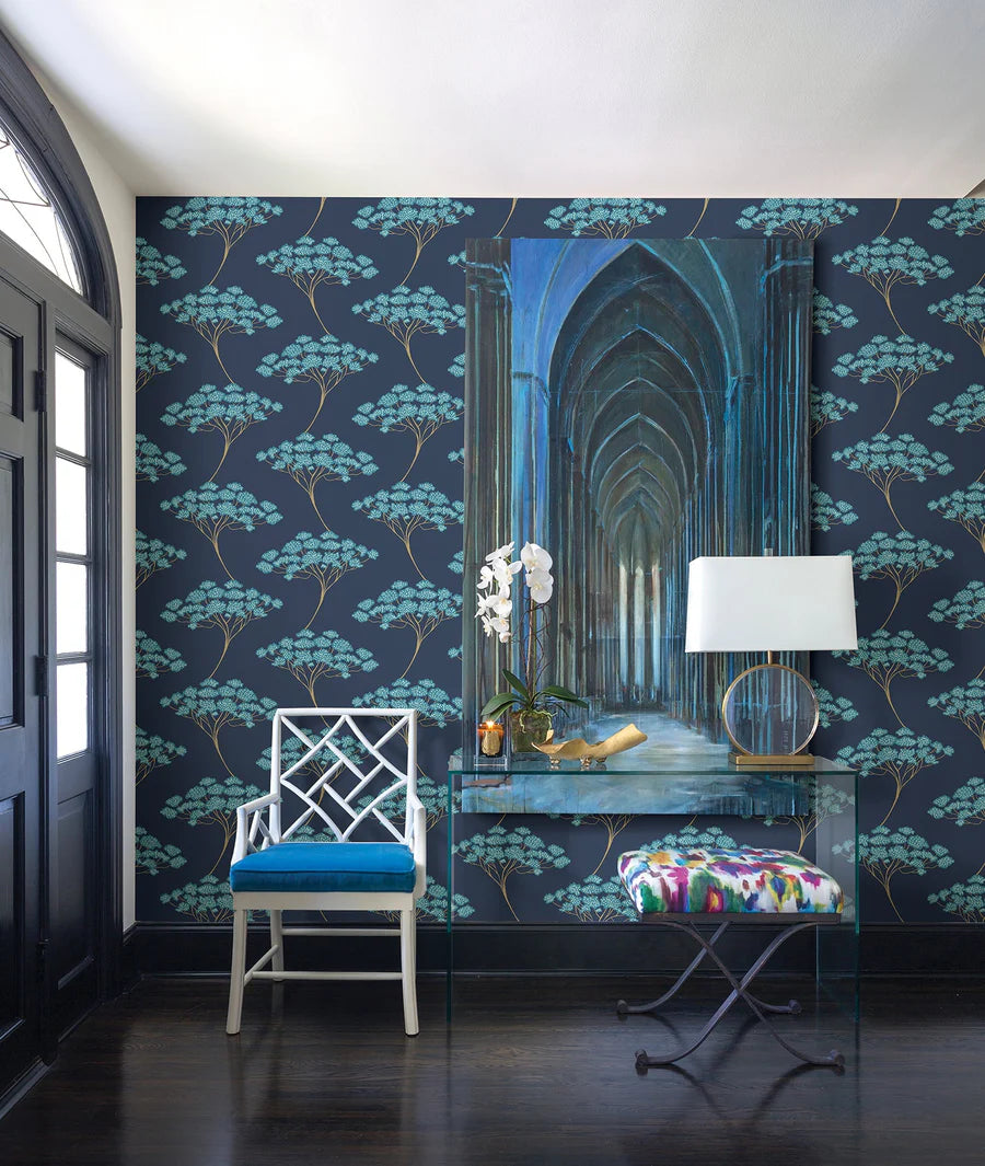 FD22409 Kenneth James 2671-22409 Banyan Navy Blue Tree Wallpaper