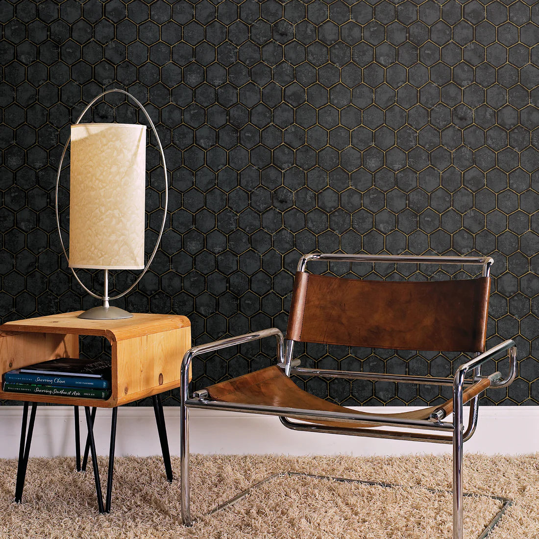 Starling Charcoal Honeycomb Charcoal - Brewster Wallpaper AWG00403