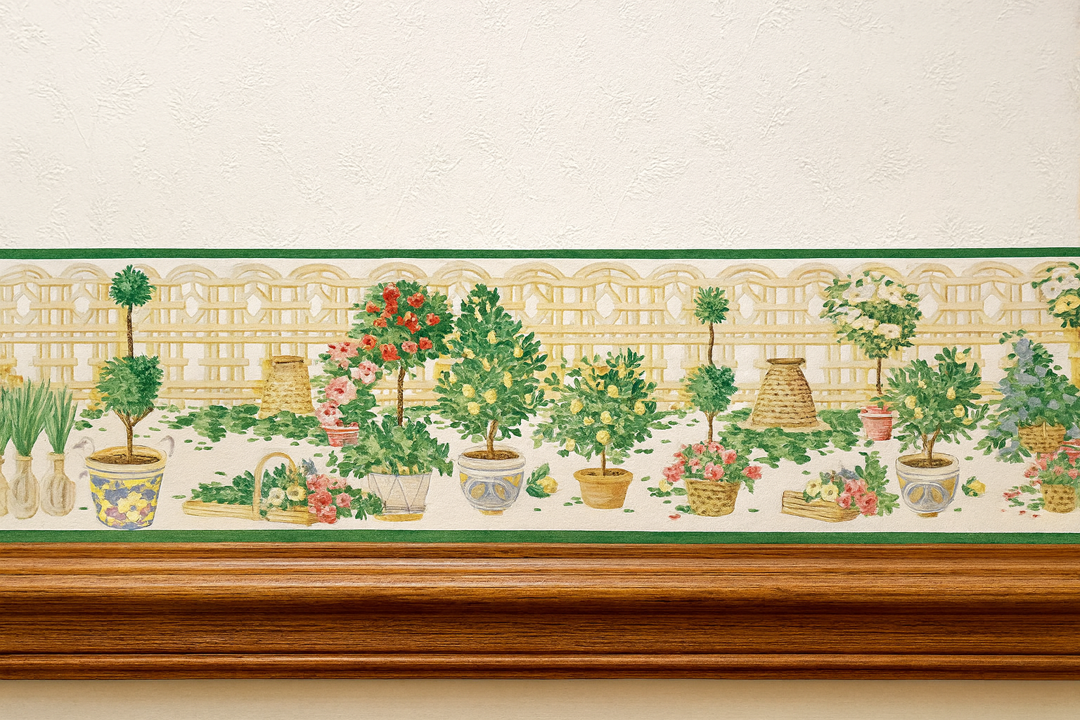 Thibaut Border - A Multi Colored Floral Topiary Planted Motif T14035