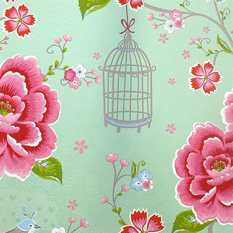 300162 Birds in Paradise Mint green