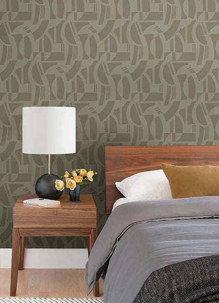 Carter Light Brown Geometric Flock Wallpaper  4034-87383