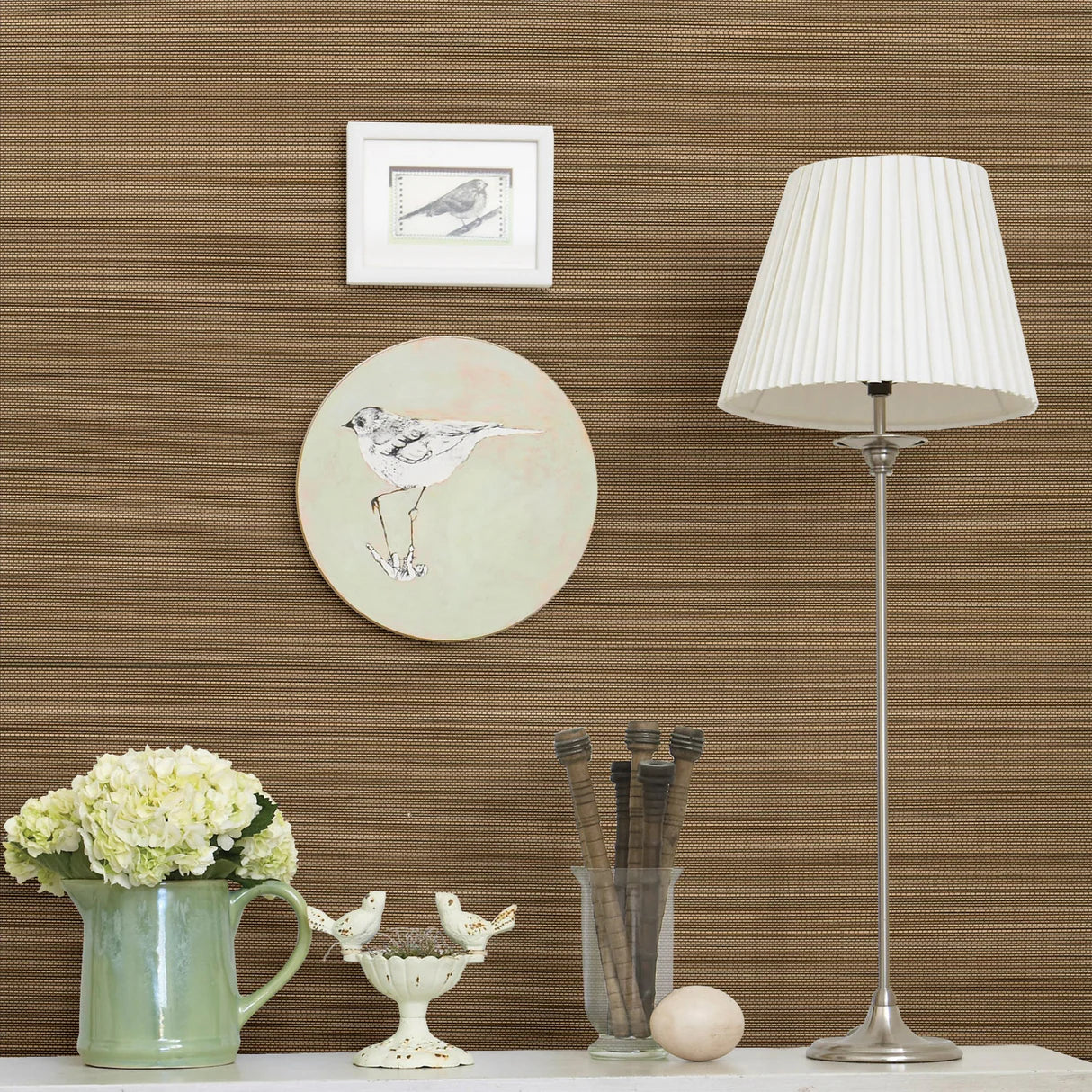 Kenneth James Beige Grasscloth Wallpaper 63-54711