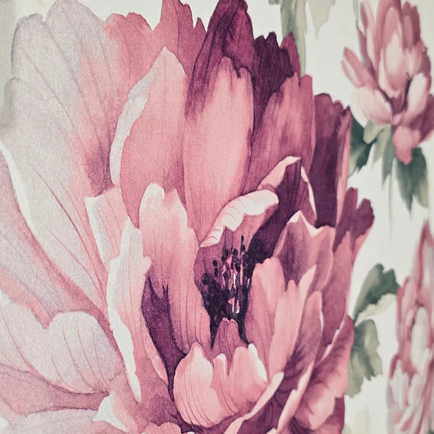 CB90019 Floral off white green pink large peony flowers focal botanical blooms Wallpaper