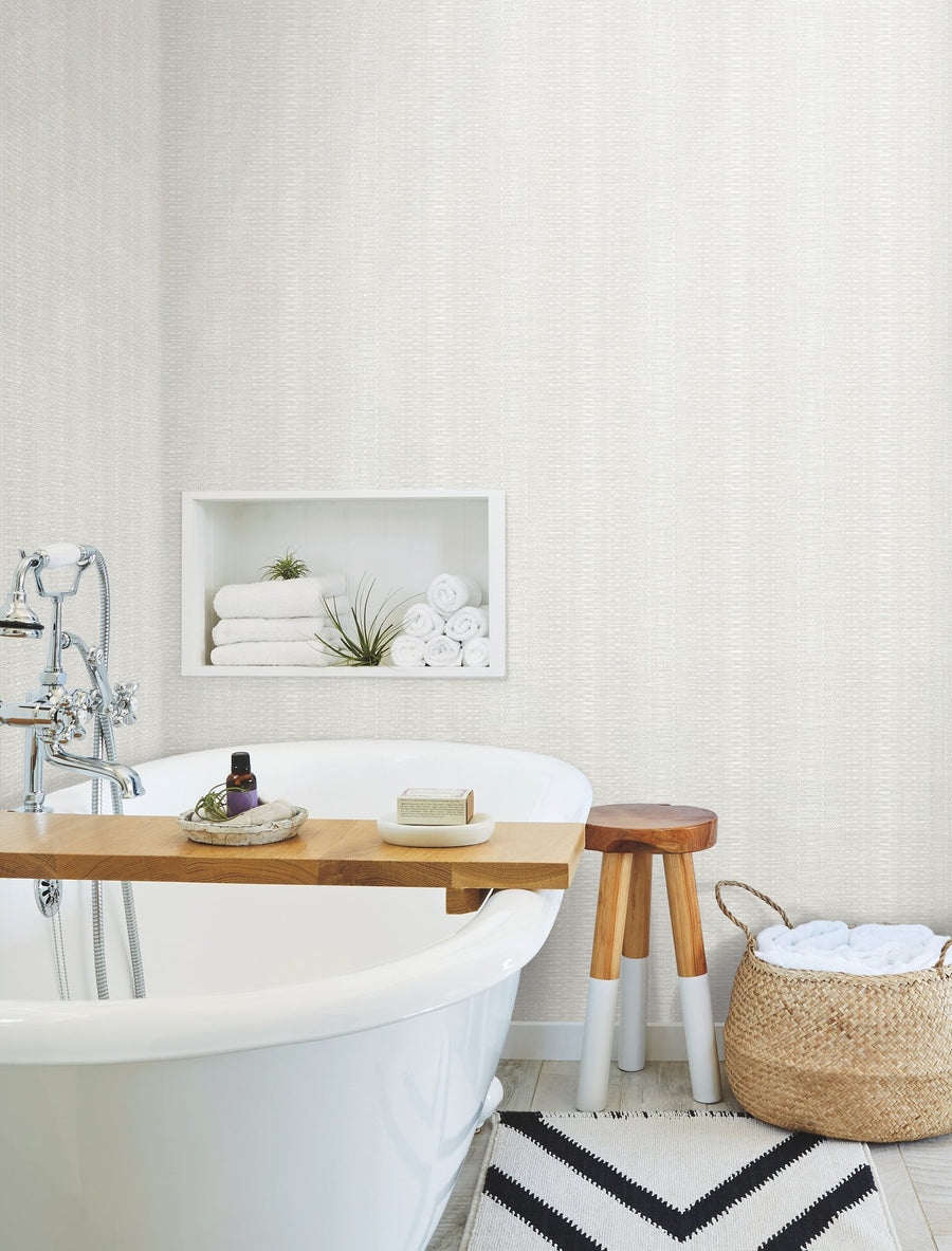 York  FH4014 York Market Stripe Pattern White Plain Farmhouse Wallpaper