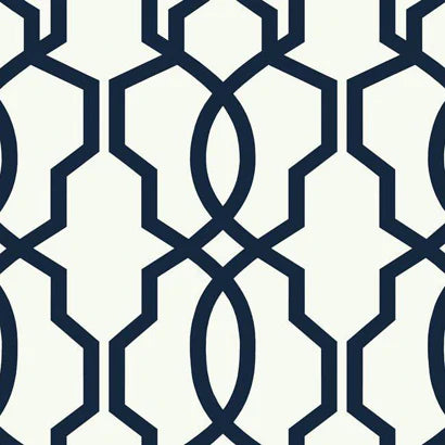GE3664 Navy Blue on White Geometric Hourglass Trellis Wallpaper