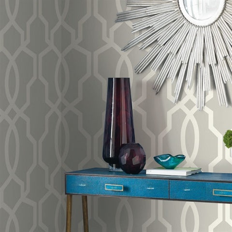Hourglass Trellis Wallpaper - White/Gray , GE3667