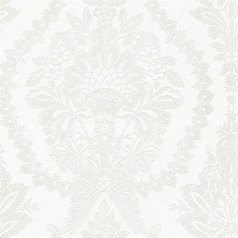 Heritage Damask Wallpaper - White/Beige HC7588