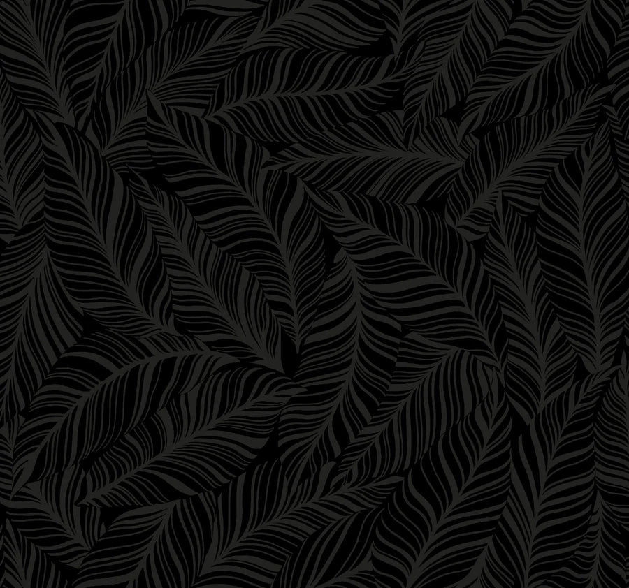 Rainforest Canopy Black Wallpaper with Botanical Palm Leaf Motif - York TC2712